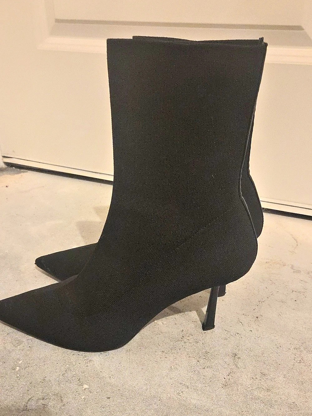 Express Black Pointed-Toe Heeled Fabric Boots Like New